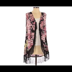 Pink black Boho floral tassel Kate Mallory kimono